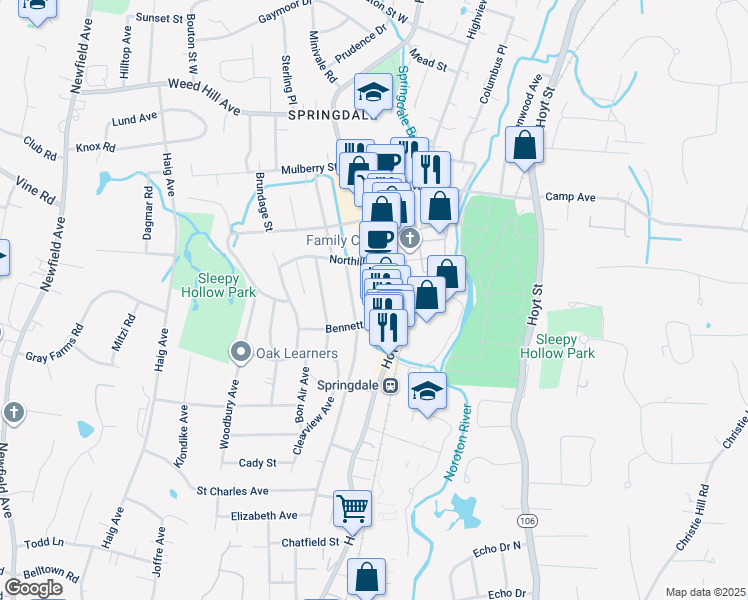 map of restaurants, bars, coffee shops, grocery stores, and more near 960 Hope Street in Stamford