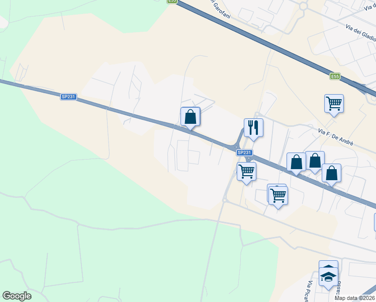 map of restaurants, bars, coffee shops, grocery stores, and more near 321 Strada Provinciale 231 in Modugno