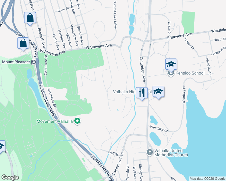 map of restaurants, bars, coffee shops, grocery stores, and more near 35 Foxhill Road in Valhalla