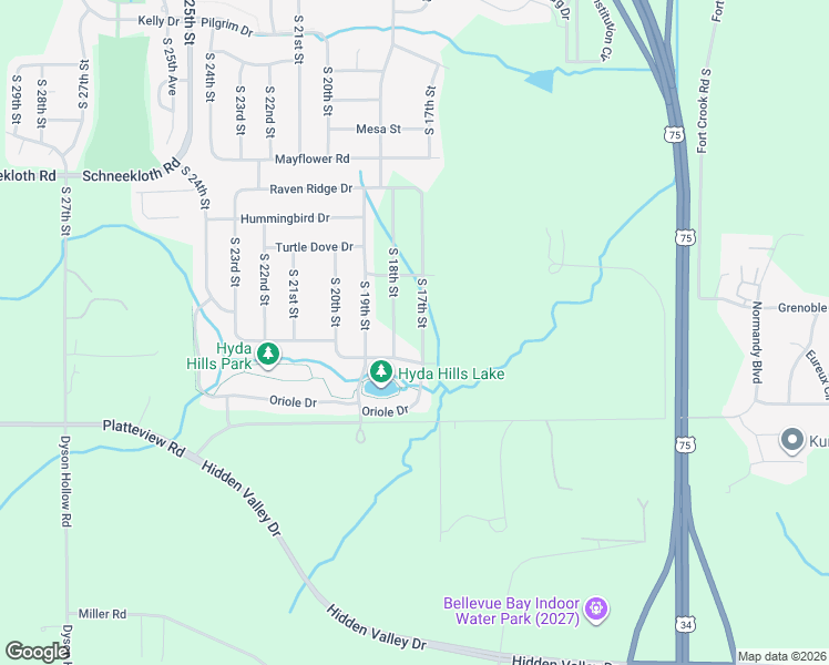 map of restaurants, bars, coffee shops, grocery stores, and more near 15103 South 18th Street in Bellevue