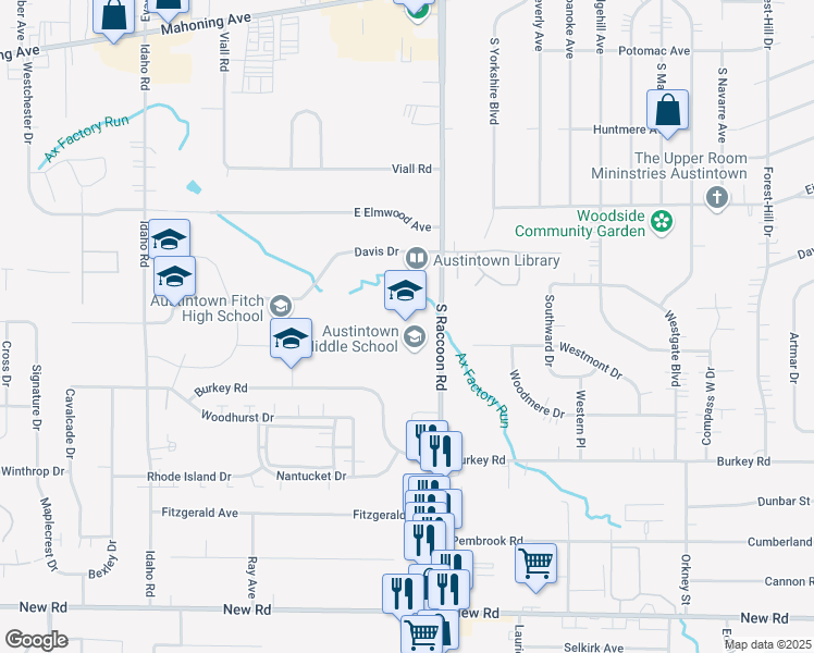 map of restaurants, bars, coffee shops, grocery stores, and more near 800 South Raccoon Road in Youngstown