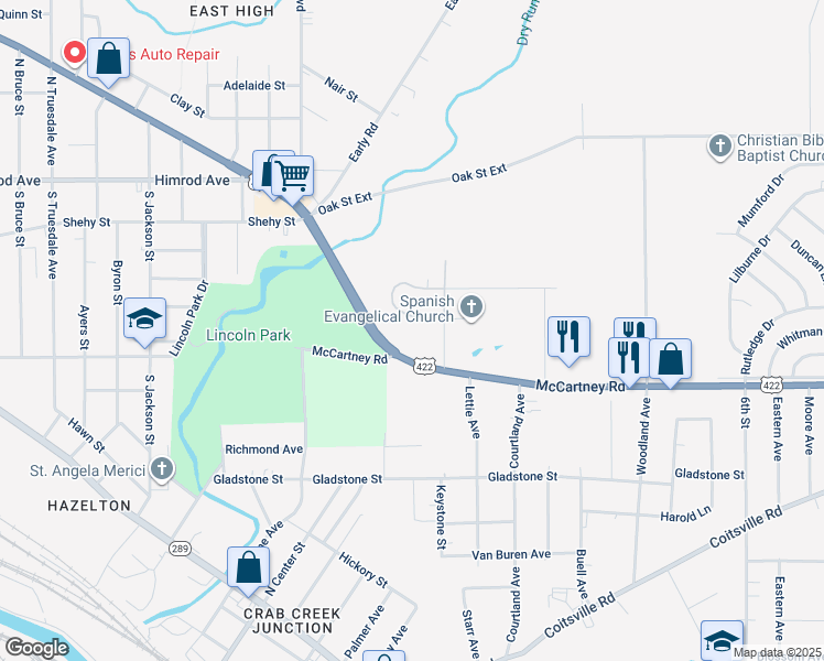 map of restaurants, bars, coffee shops, grocery stores, and more near 2 Kendis Circle in Youngstown