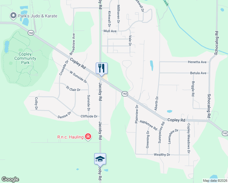 map of restaurants, bars, coffee shops, grocery stores, and more near 2772 Copley Road in Akron