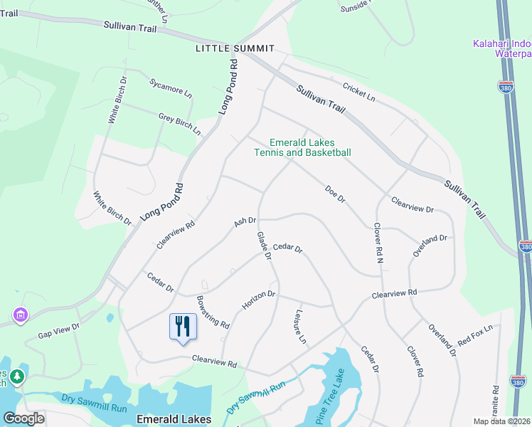map of restaurants, bars, coffee shops, grocery stores, and more near 99 Glade Drive in Long Pond