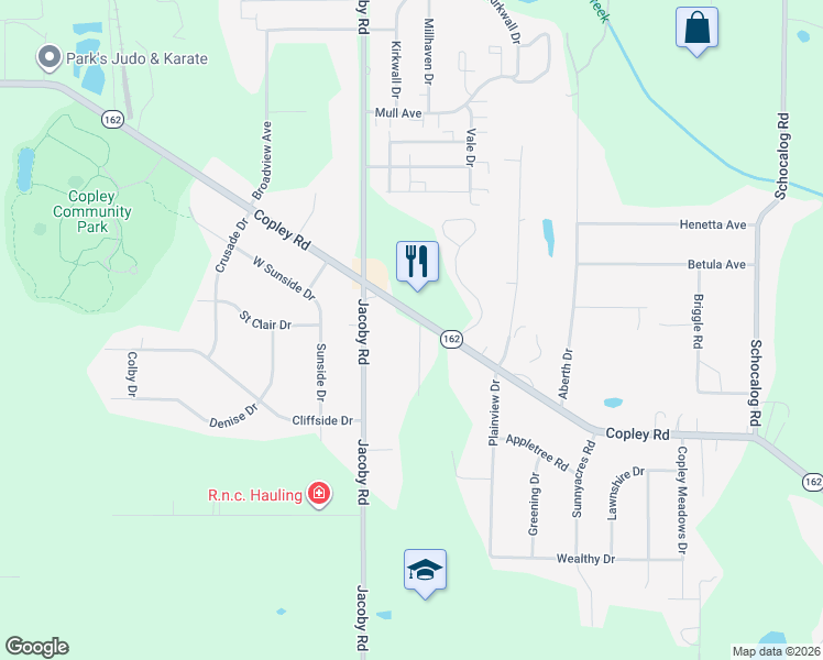 map of restaurants, bars, coffee shops, grocery stores, and more near 2772 Copley Road in Akron