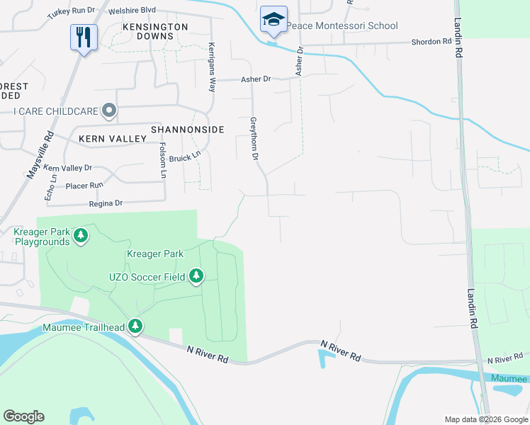 map of restaurants, bars, coffee shops, grocery stores, and more near 8234 Grand Forest Court in Fort Wayne