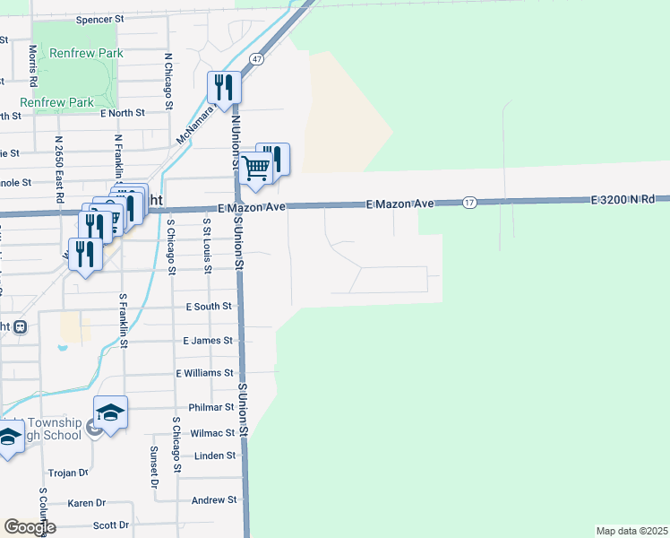 map of restaurants, bars, coffee shops, grocery stores, and more near 111 Bannon Drive in Dwight