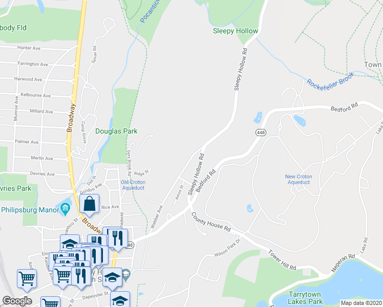 map of restaurants, bars, coffee shops, grocery stores, and more near 229 Webber Avenue in Sleepy Hollow