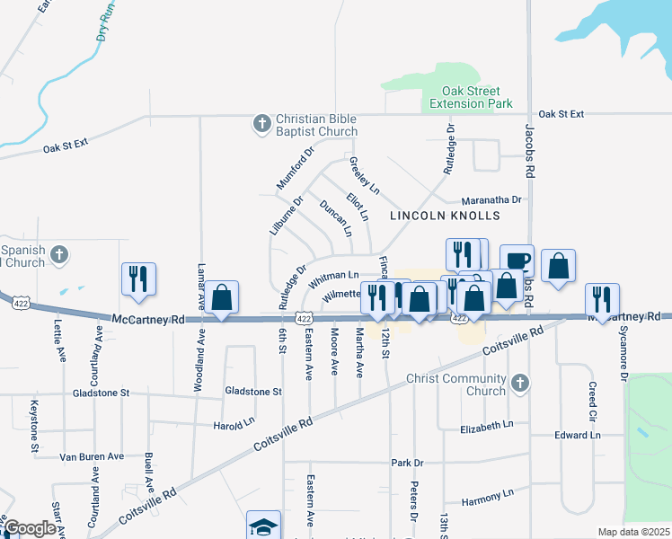 map of restaurants, bars, coffee shops, grocery stores, and more near 69 Rutledge Drive in Youngstown