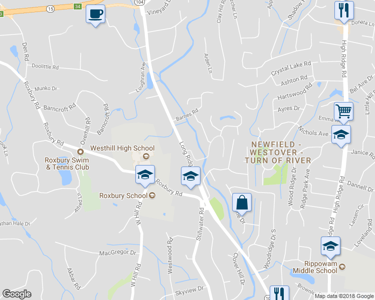 map of restaurants, bars, coffee shops, grocery stores, and more near 631 Long Ridge Road in Stamford