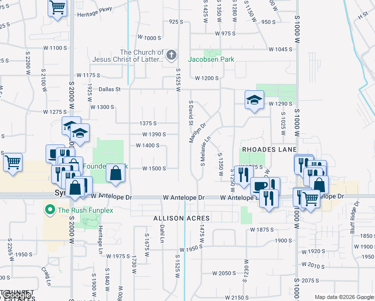 map of restaurants, bars, coffee shops, grocery stores, and more near 1472 Marilyn Drive in Syracuse