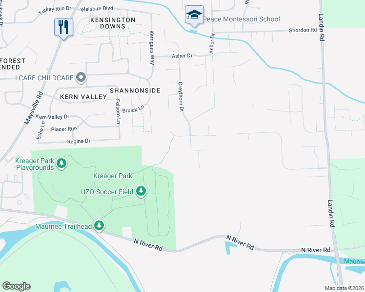 map of restaurants, bars, coffee shops, grocery stores, and more near 8234 Grand Forest Court in Fort Wayne