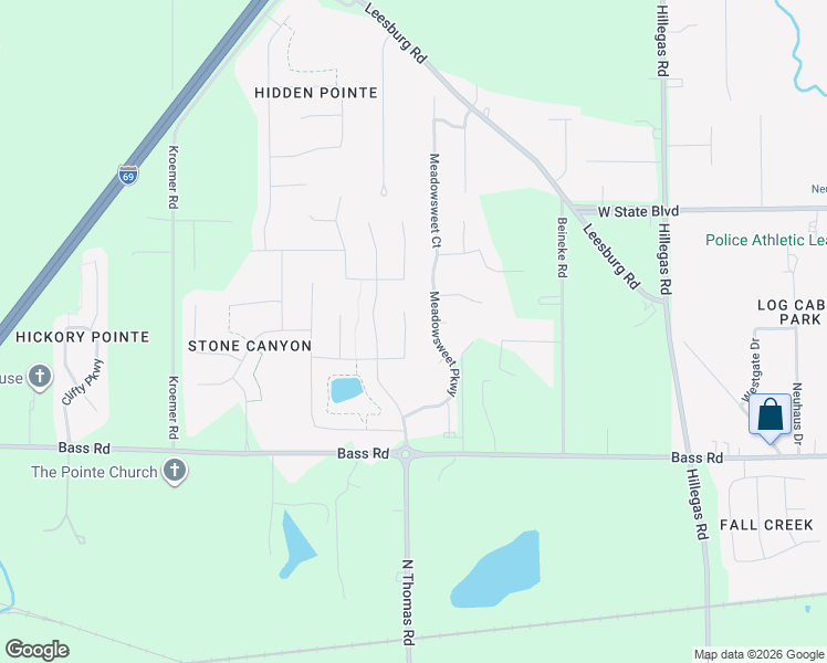 map of restaurants, bars, coffee shops, grocery stores, and more near 2019 Meadowsweet Parkway in Fort Wayne