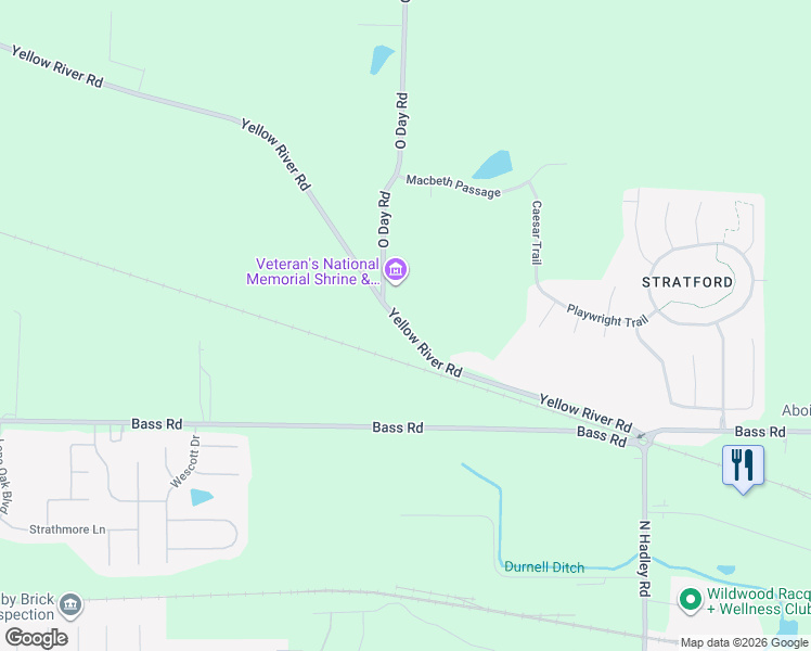 map of restaurants, bars, coffee shops, grocery stores, and more near 7243-7999 Yellow River Road in Fort Wayne