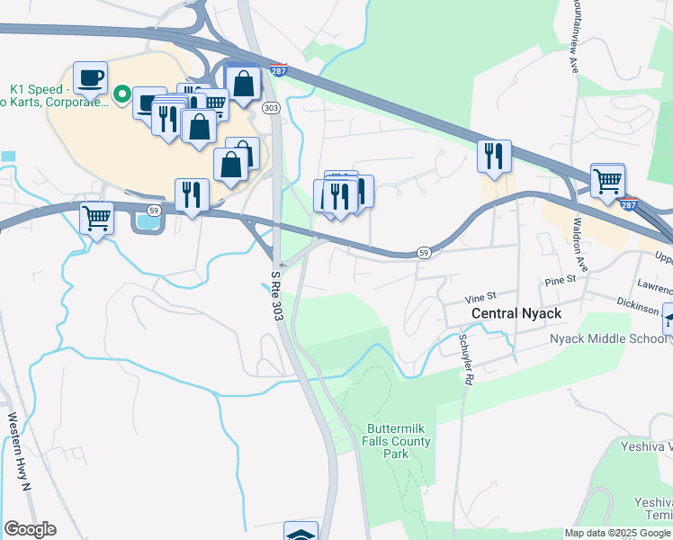 map of restaurants, bars, coffee shops, grocery stores, and more near 4 Old Nyack Turnpike in Nyack