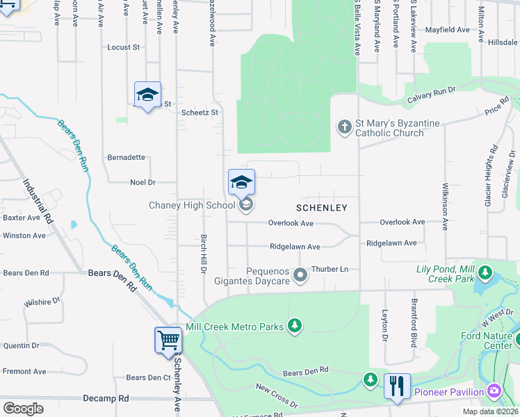 map of restaurants, bars, coffee shops, grocery stores, and more near 731 South Hazelwood Avenue in Youngstown