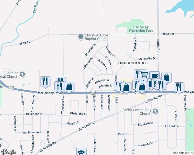map of restaurants, bars, coffee shops, grocery stores, and more near 69 Rutledge Drive in Youngstown