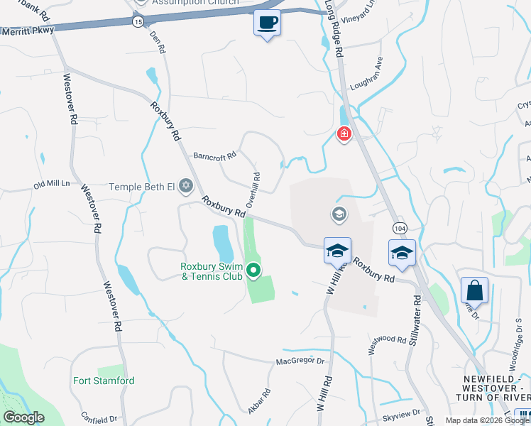 map of restaurants, bars, coffee shops, grocery stores, and more near 216 Barncroft Road in Stamford