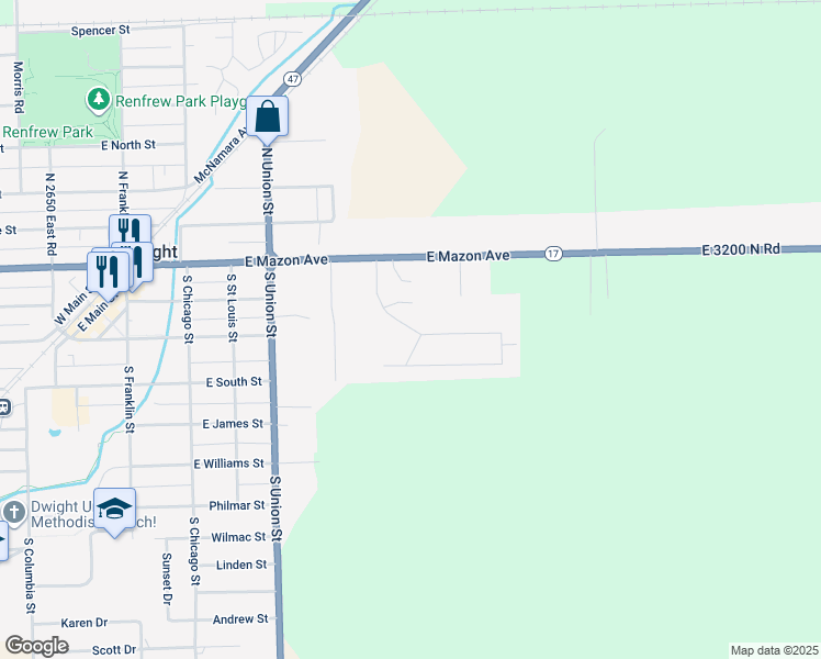 map of restaurants, bars, coffee shops, grocery stores, and more near 138 Bannon Drive in Dwight