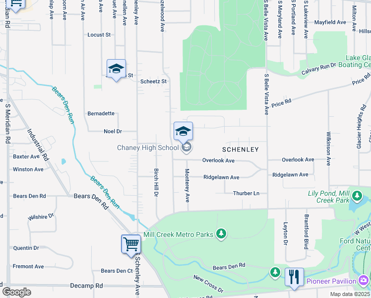 map of restaurants, bars, coffee shops, grocery stores, and more near 731 South Hazelwood Avenue in Youngstown