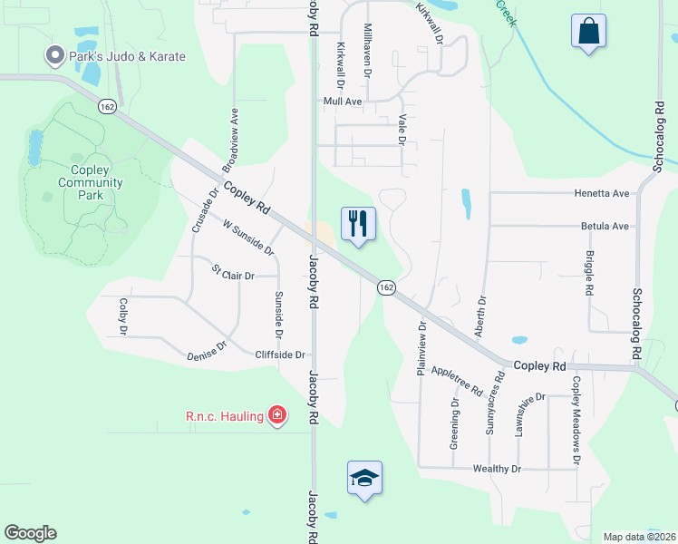 map of restaurants, bars, coffee shops, grocery stores, and more near 2772 Copley Road in Akron