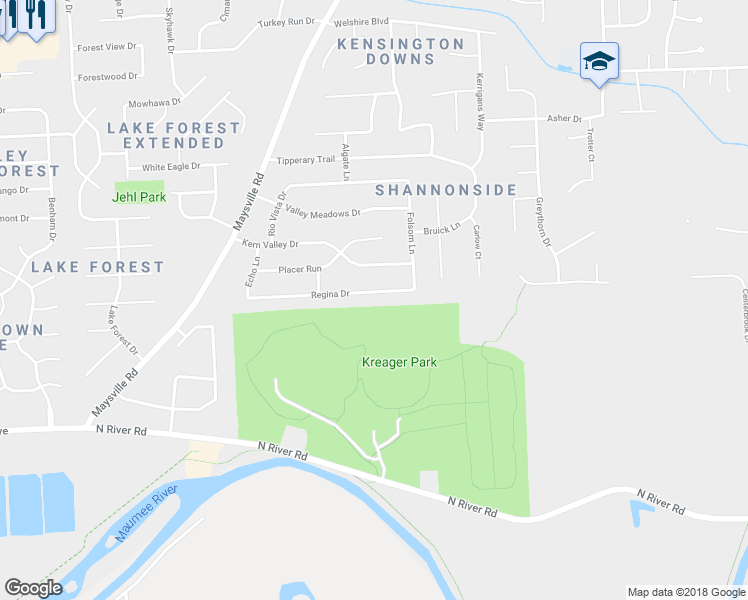 map of restaurants, bars, coffee shops, grocery stores, and more near 7620 Regina Drive in Fort Wayne