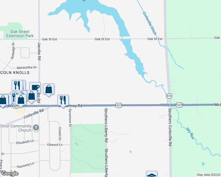 map of restaurants, bars, coffee shops, grocery stores, and more near 3322 McCartney Road in Youngstown