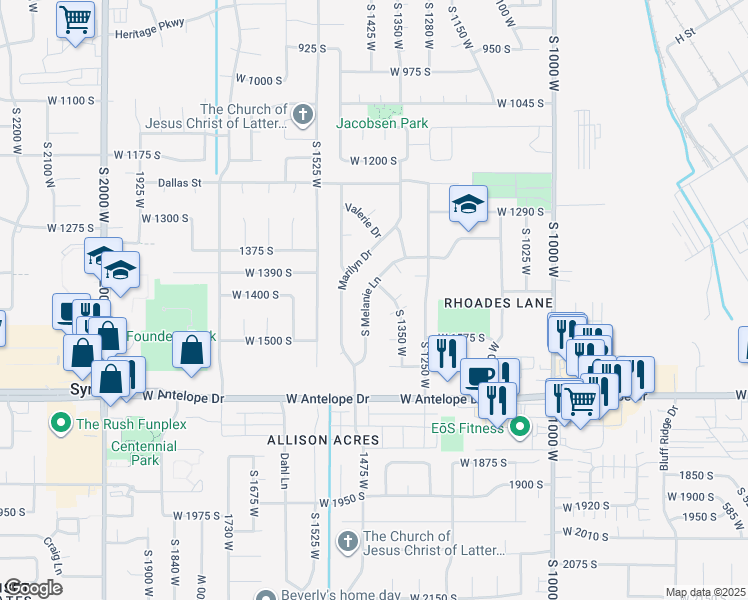 map of restaurants, bars, coffee shops, grocery stores, and more near 1481 South Melanie Lane in Syracuse