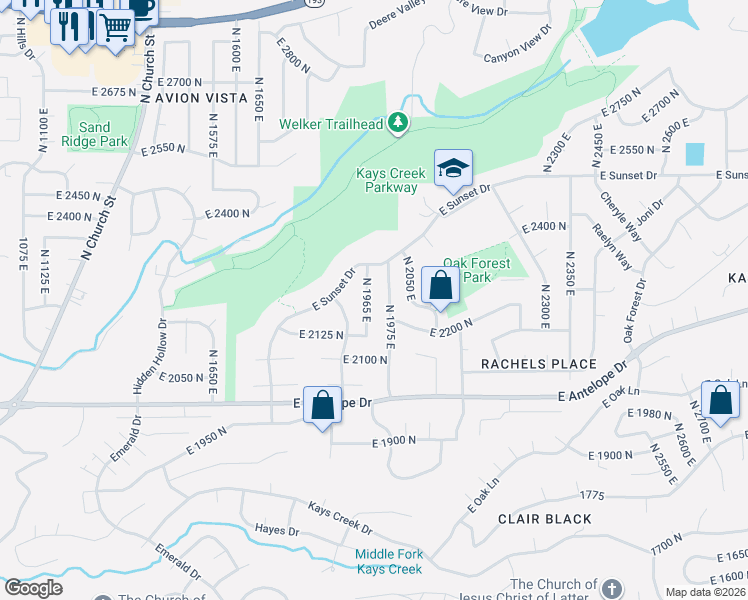 map of restaurants, bars, coffee shops, grocery stores, and more near 2205 North 1965 East in Layton