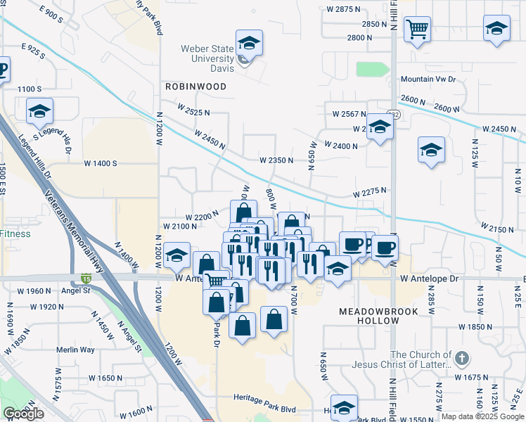 map of restaurants, bars, coffee shops, grocery stores, and more near 2197 North 800 West in Layton