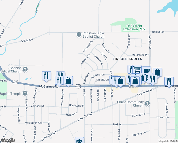 map of restaurants, bars, coffee shops, grocery stores, and more near 58 Rutledge Drive in Youngstown