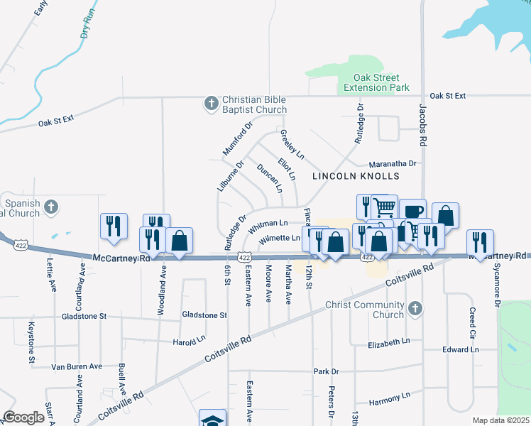 map of restaurants, bars, coffee shops, grocery stores, and more near 69 Rutledge Drive in Youngstown