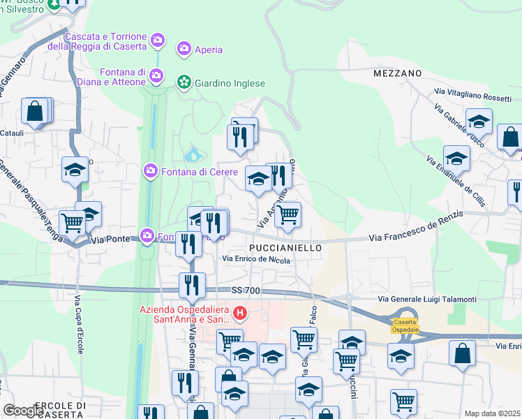 map of restaurants, bars, coffee shops, grocery stores, and more near 26 Via Concezione in Caserta