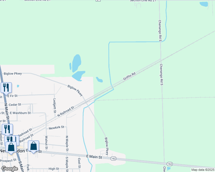 map of restaurants, bars, coffee shops, grocery stores, and more near 5556 Griffin Rd in New London
