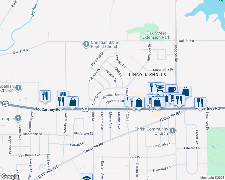 map of restaurants, bars, coffee shops, grocery stores, and more near 69 Rutledge Drive in Youngstown