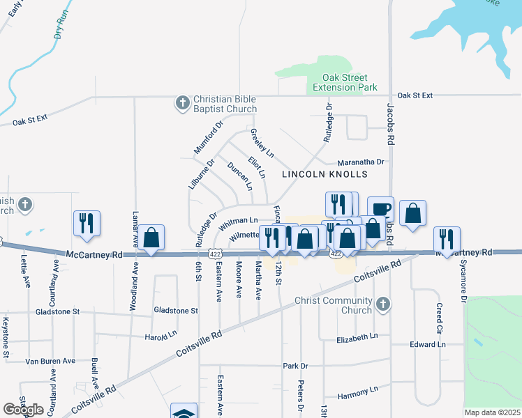 map of restaurants, bars, coffee shops, grocery stores, and more near 83 Rutledge Drive in Youngstown