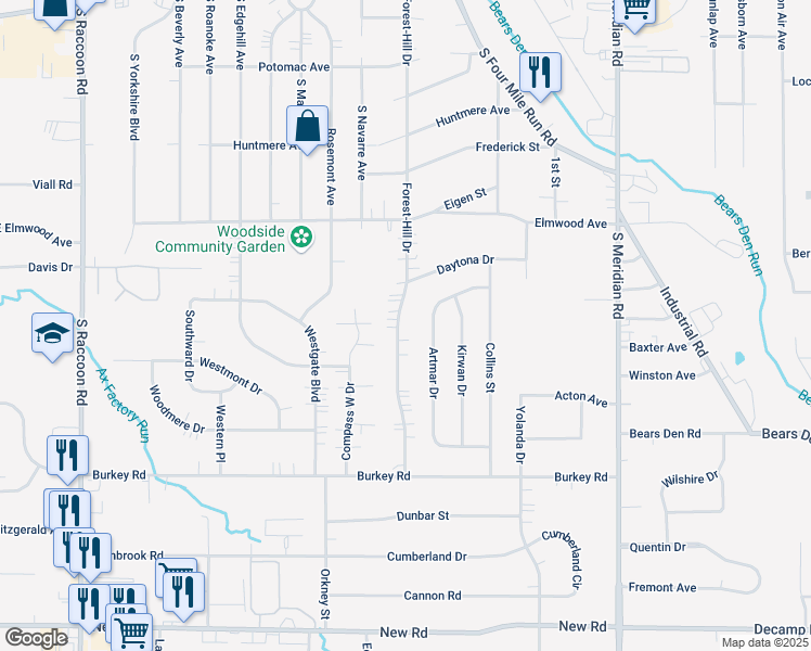 map of restaurants, bars, coffee shops, grocery stores, and more near 439 Forest-Hill Drive in Youngstown