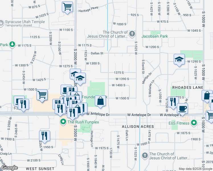map of restaurants, bars, coffee shops, grocery stores, and more near 1396 Banbury Drive in Syracuse