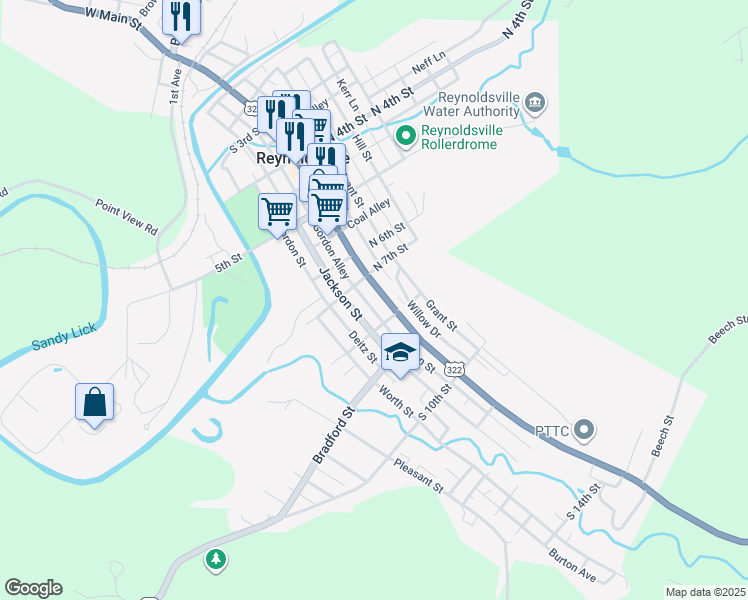 map of restaurants, bars, coffee shops, grocery stores, and more near 754-740 Rear East Main St in Reynoldsville