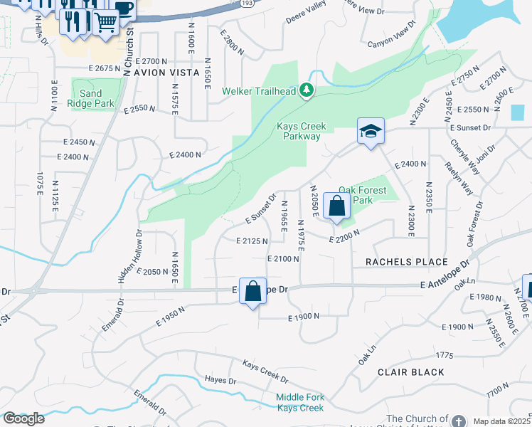 map of restaurants, bars, coffee shops, grocery stores, and more near 1952 East Sunset Drive in Layton