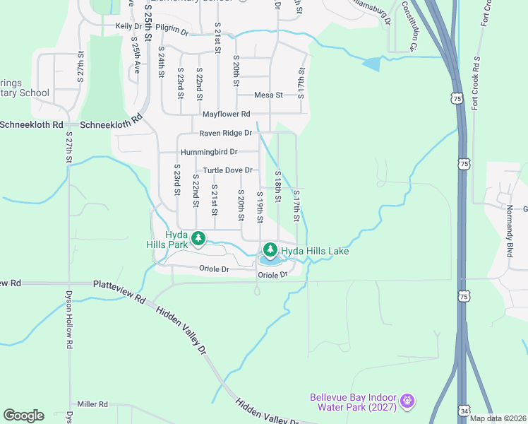 map of restaurants, bars, coffee shops, grocery stores, and more near 14904 South 19th Street in Bellevue