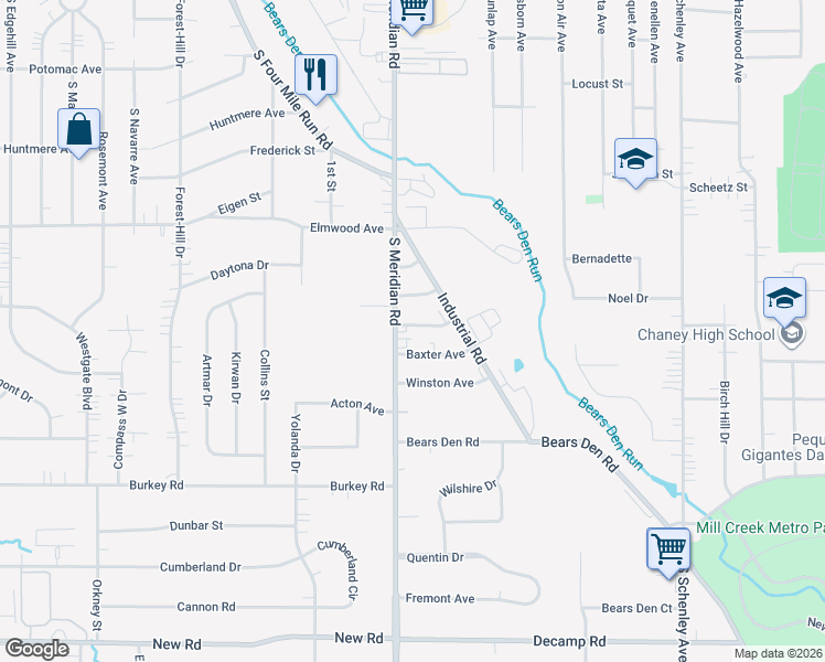 map of restaurants, bars, coffee shops, grocery stores, and more near 661 South Meridian Road in Youngstown
