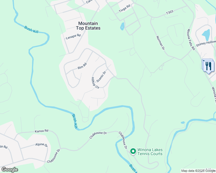 map of restaurants, bars, coffee shops, grocery stores, and more near 23 Hilltop Circle in East Stroudsburg