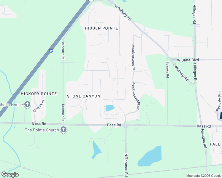 map of restaurants, bars, coffee shops, grocery stores, and more near 2008 Christie Cove in Fort Wayne