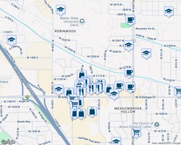 map of restaurants, bars, coffee shops, grocery stores, and more near 2197 N 800 W in Layton