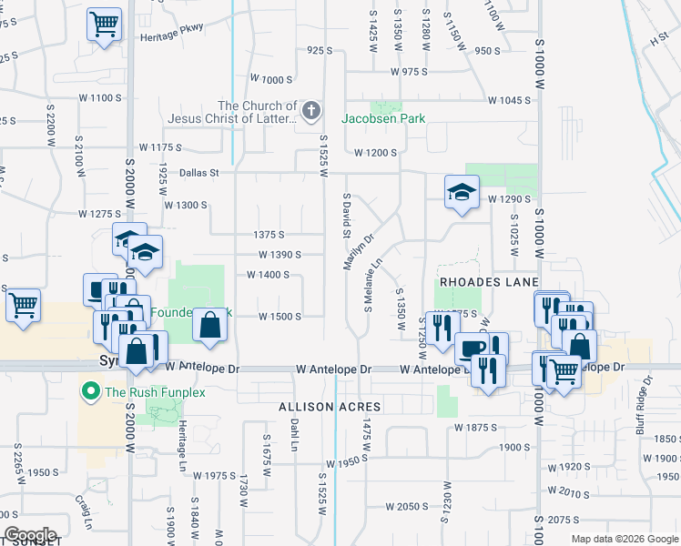 map of restaurants, bars, coffee shops, grocery stores, and more near 1472 Marilyn Drive in Syracuse