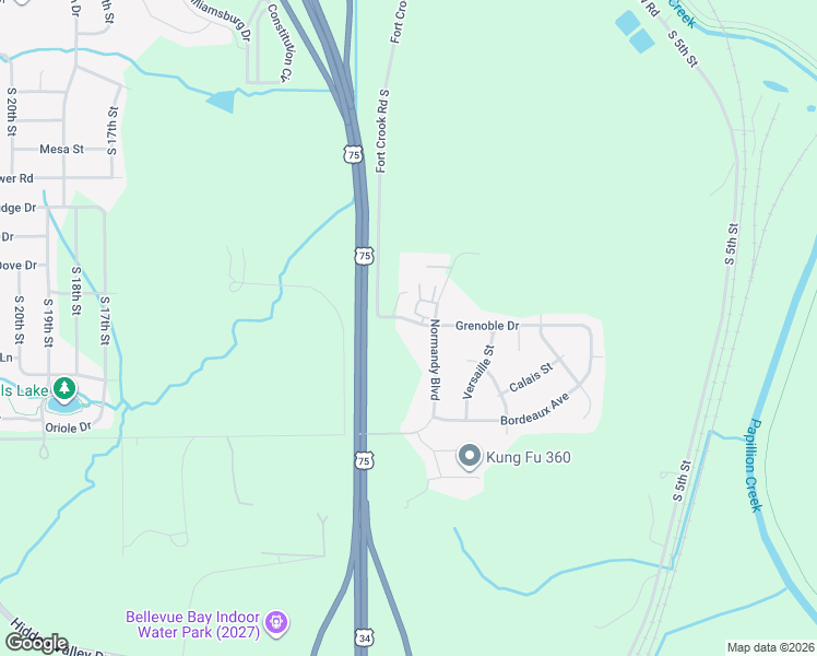 map of restaurants, bars, coffee shops, grocery stores, and more near 1109 Grenoble Drive in Bellevue