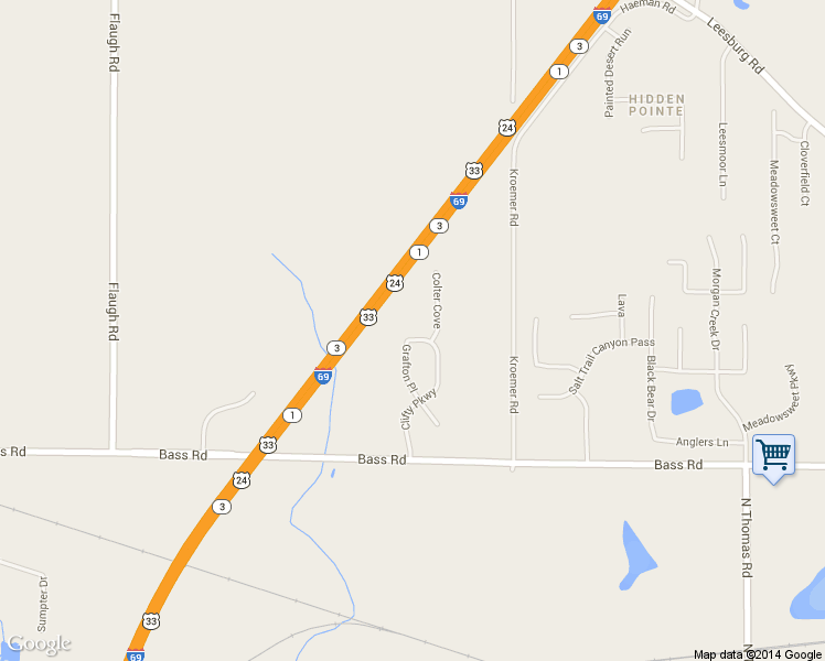 map of restaurants, bars, coffee shops, grocery stores, and more near 5618 Cades Cove in Fort Wayne