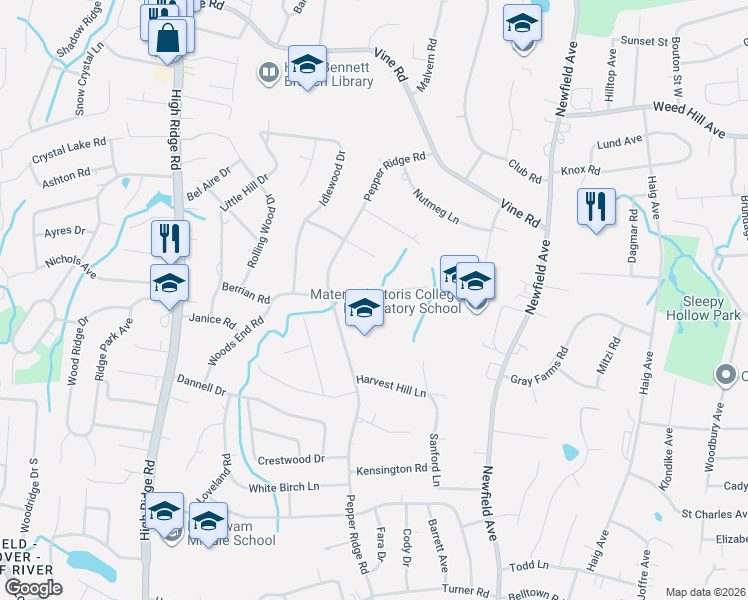 map of restaurants, bars, coffee shops, grocery stores, and more near 137 Berrian Road in Stamford