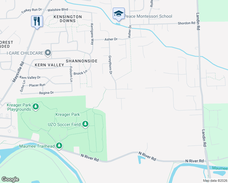 map of restaurants, bars, coffee shops, grocery stores, and more near 8234 Grand Forest Court in Fort Wayne